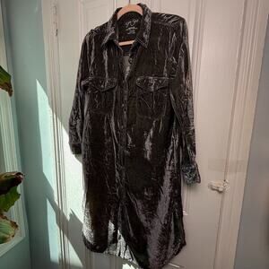 Kyla Seo Crushed Velvet Tunic Dress Side Slits Roll Tab Sleeves Womens Small